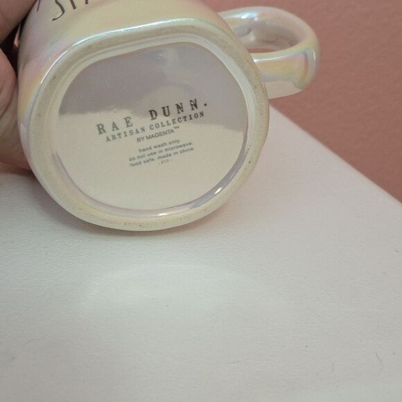 Rae Dunn Mermaid Sparkle iridescent ceramic mug with a mermaid tail lid - Picture 4 of 5